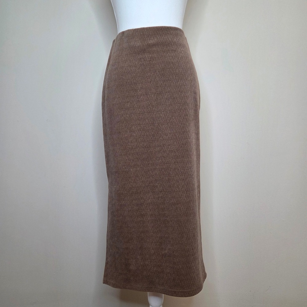 Sadie & Sage Taupe Textured Knit Midi Skirt Side Slit Brown Small